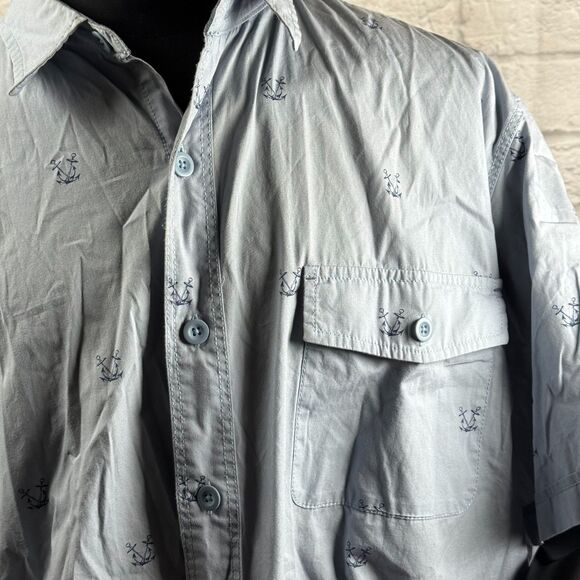Nautica Anchor Mens 2XLT Short Sleeve Button-Up Big & Tall Sailor Blue Navy - Picture 2 of 9